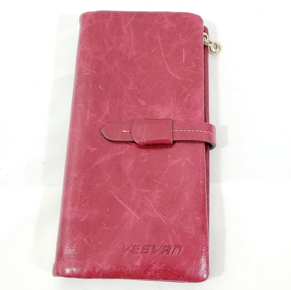 Woman's Veevan Leather Wallet Red Bifold 2 Part - Picture 2 of 11